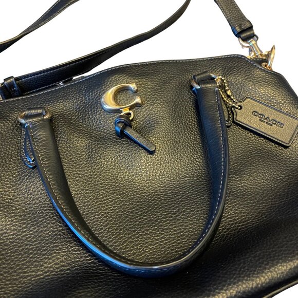 COACH REMI Pebbled Leather Three Compartments Satchel Top Handle Bag in Black - Picture 2 of 6